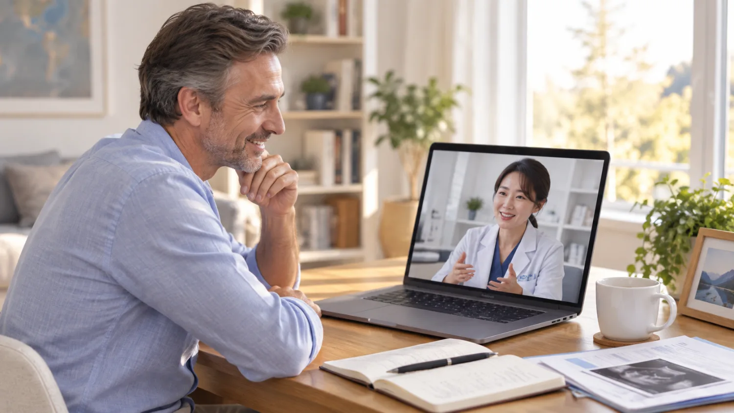 Online follow-up consultation from home after returning